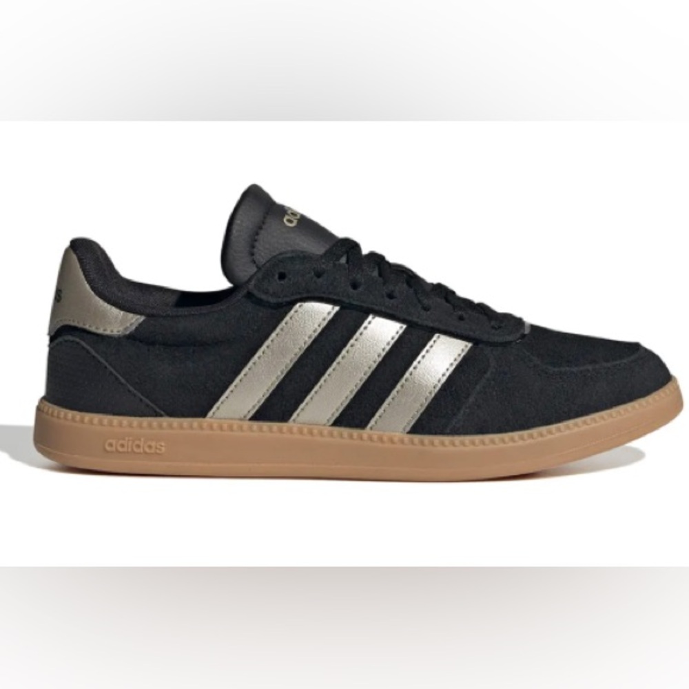 adidas Breaknet Black Suede Sneakers with Metallic Stripes & Gum Sole *READ*